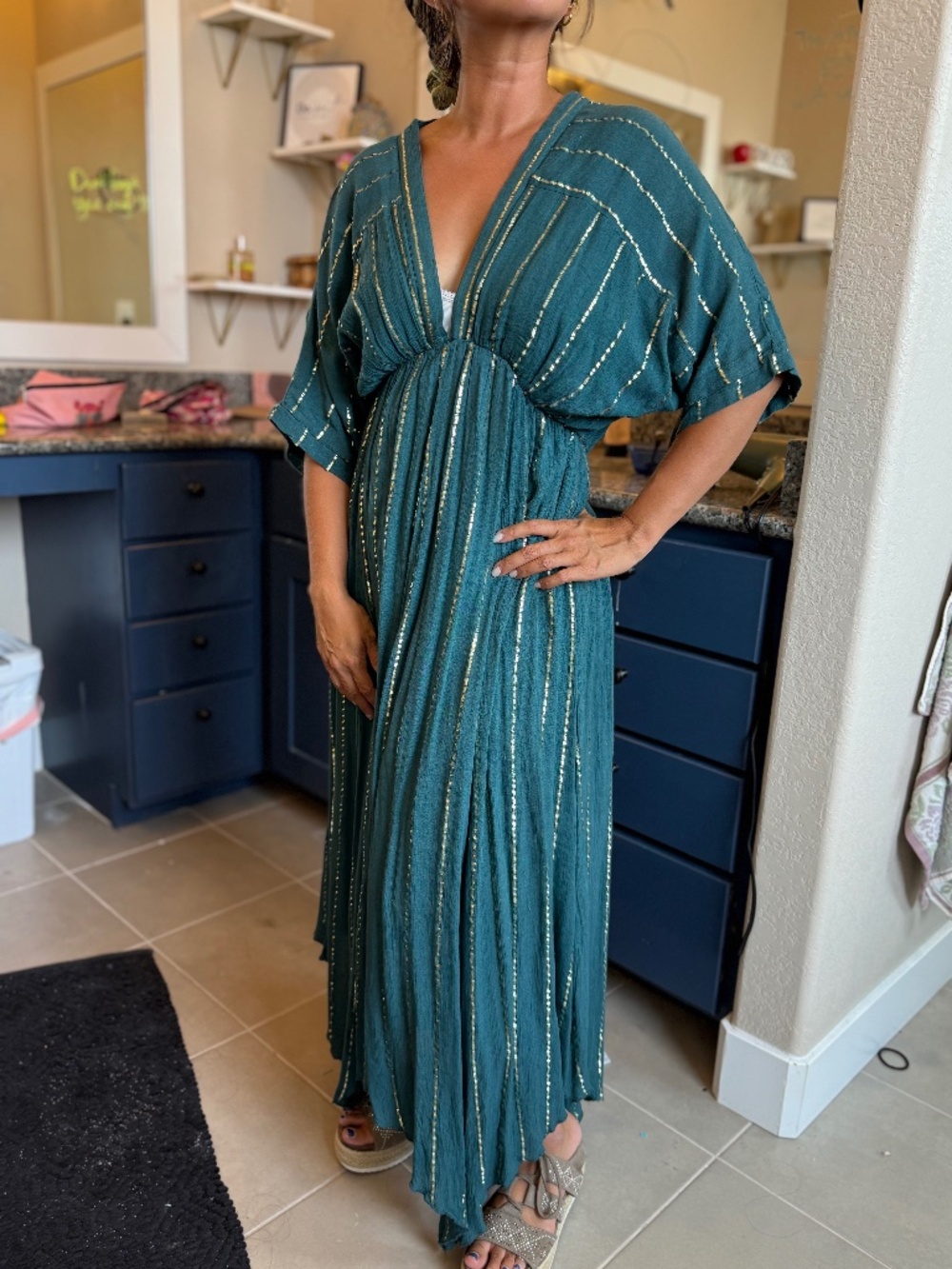 En Crėme Green and Gold Maxi dress